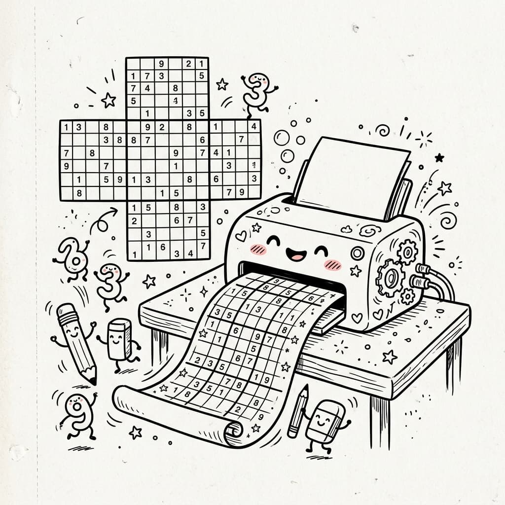 Printable samurai sudoku 全尺寸打印题面，重叠区清晰，留有铅笔标记空间